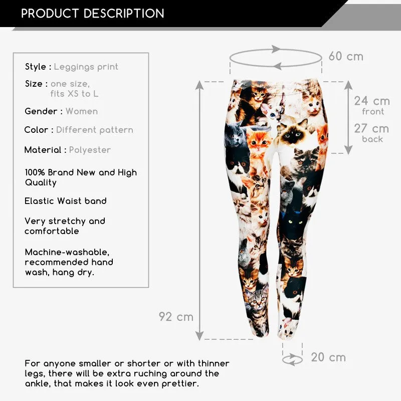 3D Seam Print Polyester Women Cat Leggings