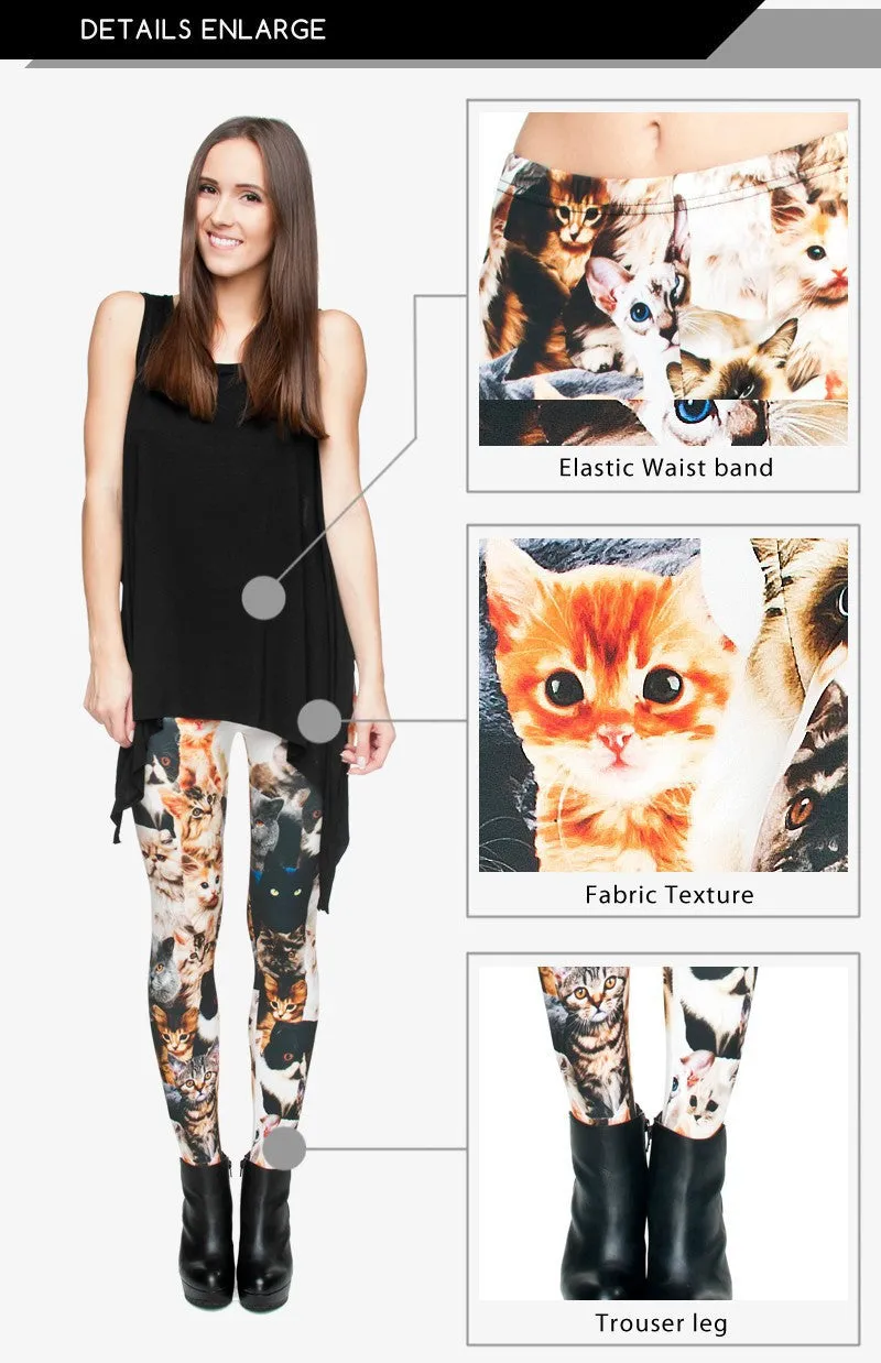 3D Seam Print Polyester Women Cat Leggings