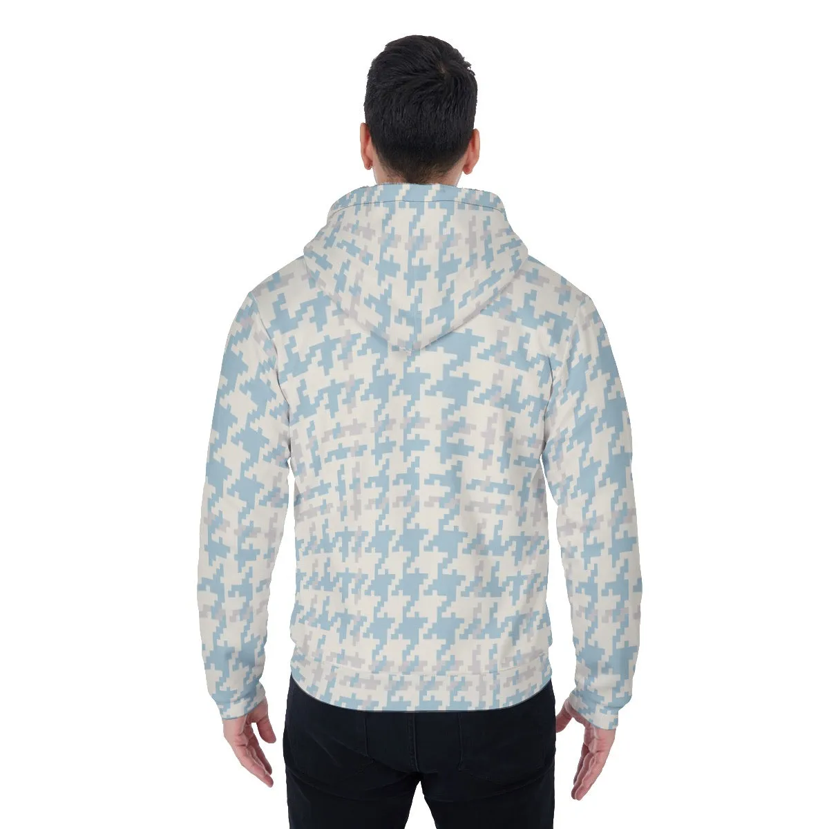 All-Over Print Men's Sherpa Fleece Zip Up Hoodie 26 80 blue and white print