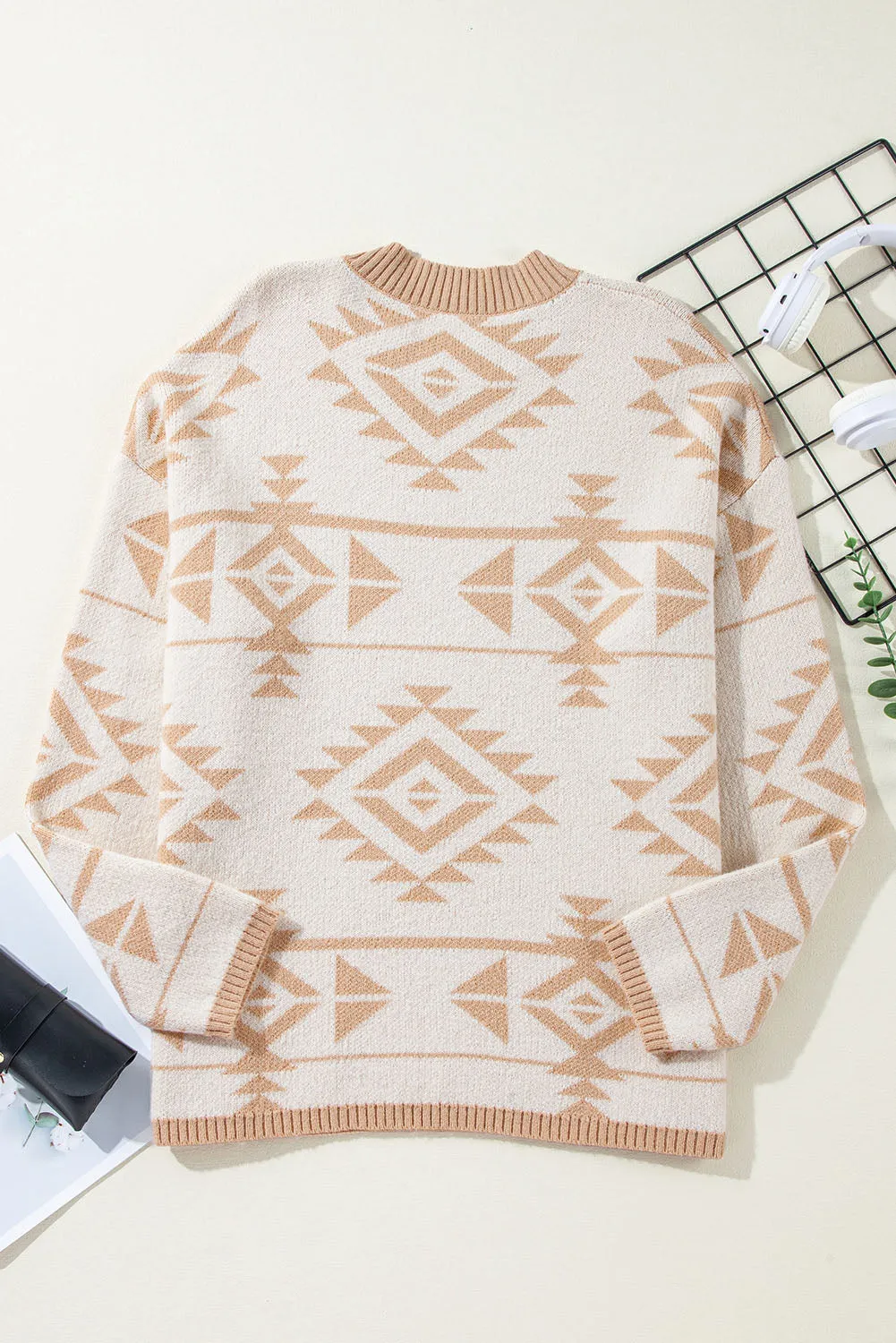 Apricot Plus Size Western Aztec Print Loose Sweater