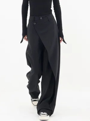 Asymmetrical Layer Button Trendy Wide Leg Dress Pants