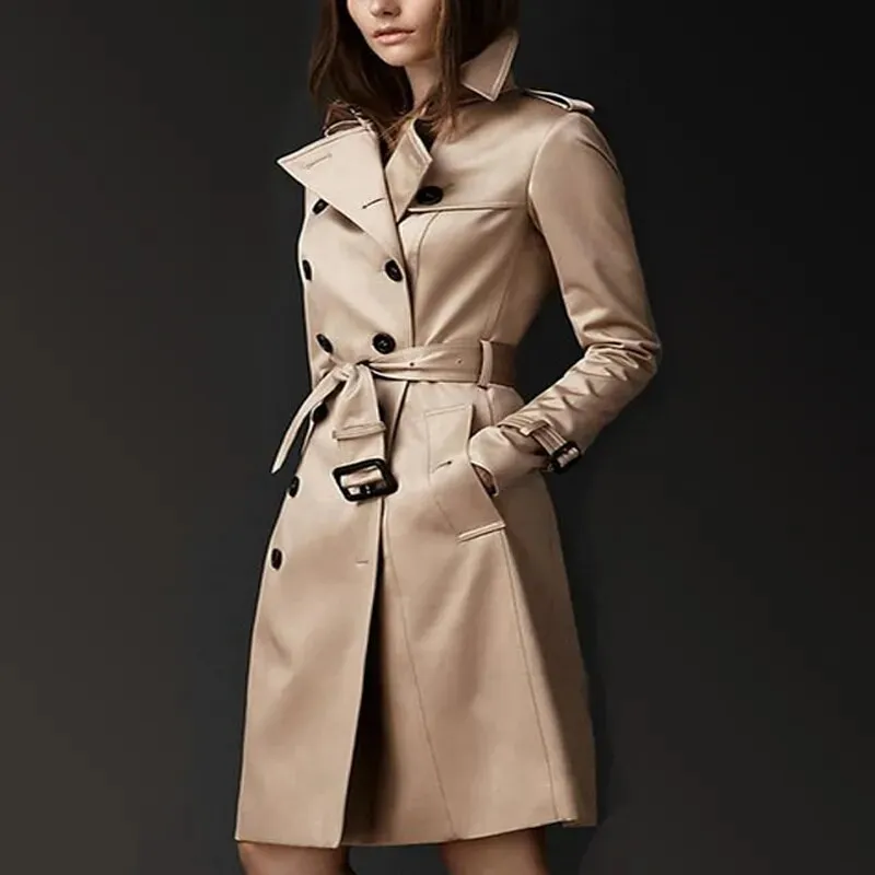 Autumn Women Double-Breasted Slim Long Trench*