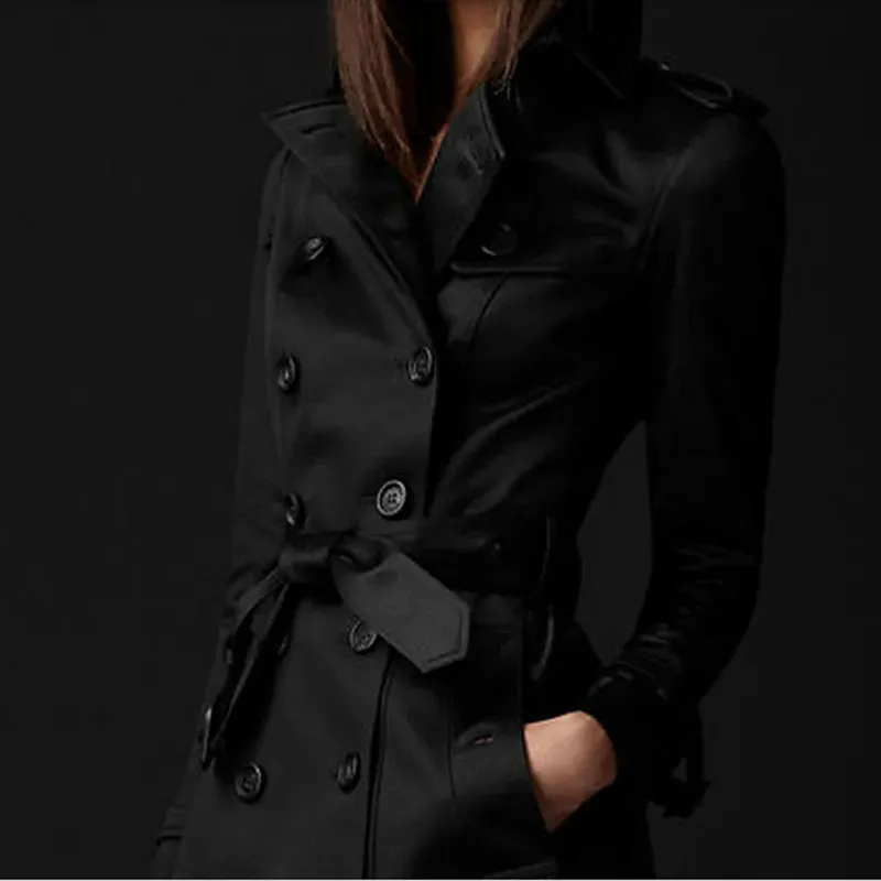 Autumn Women Double-Breasted Slim Long Trench*