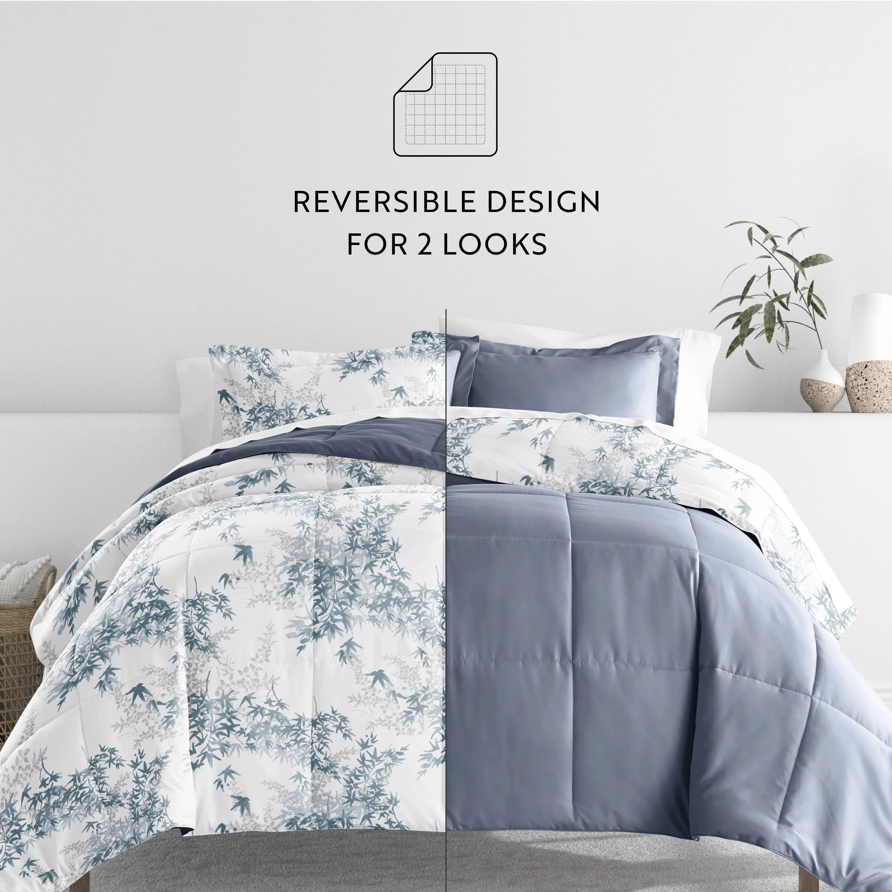 Bamboo Leaves Reversible Down-Alternative Comforter Set