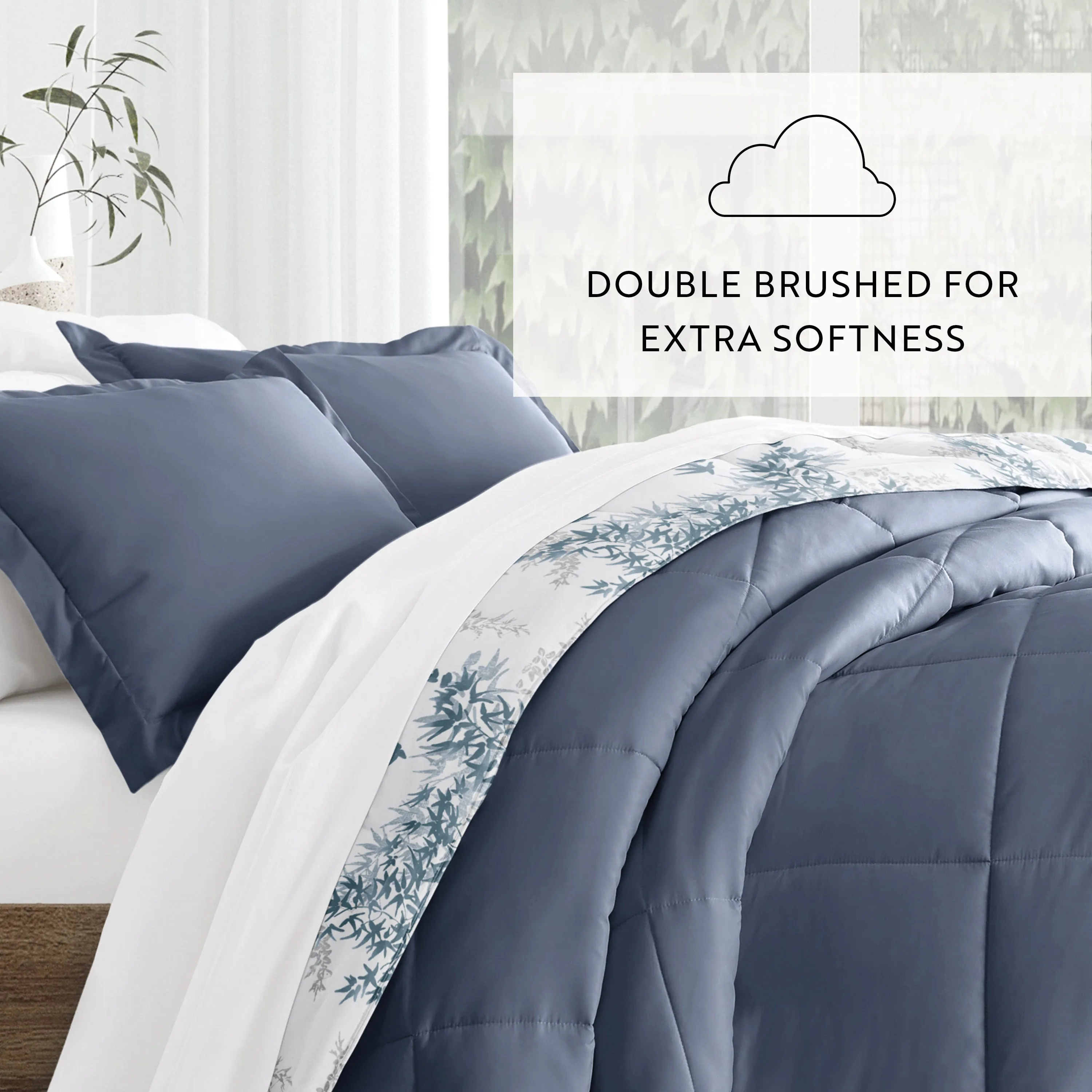 Bamboo Leaves Reversible Down-Alternative Comforter Set