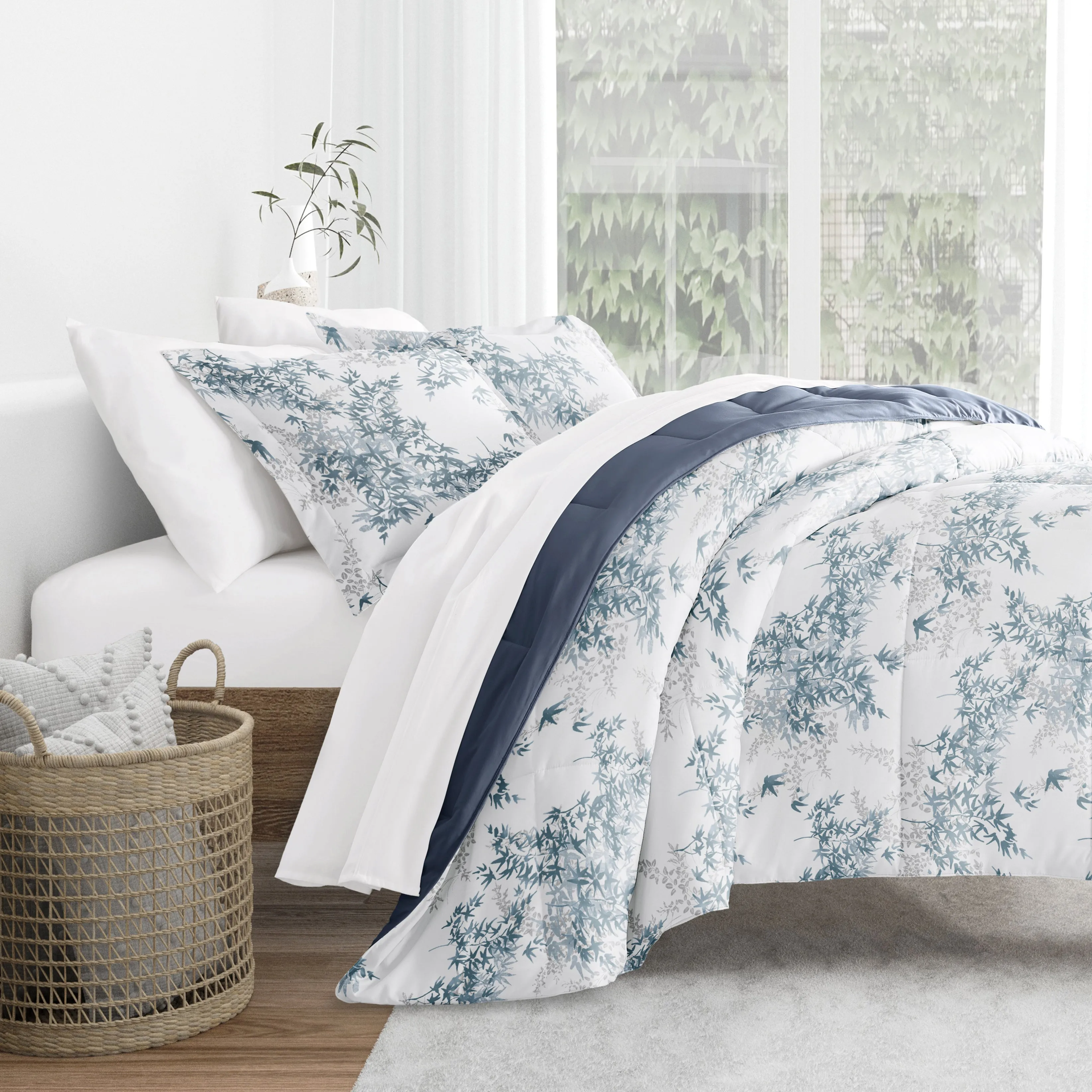 Bamboo Leaves Reversible Down-Alternative Comforter Set