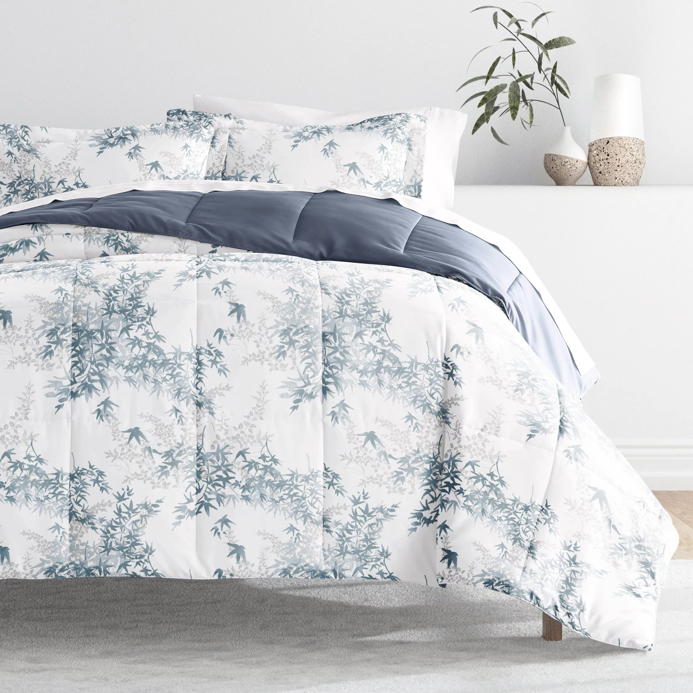 Bamboo Leaves Reversible Down-Alternative Comforter Set