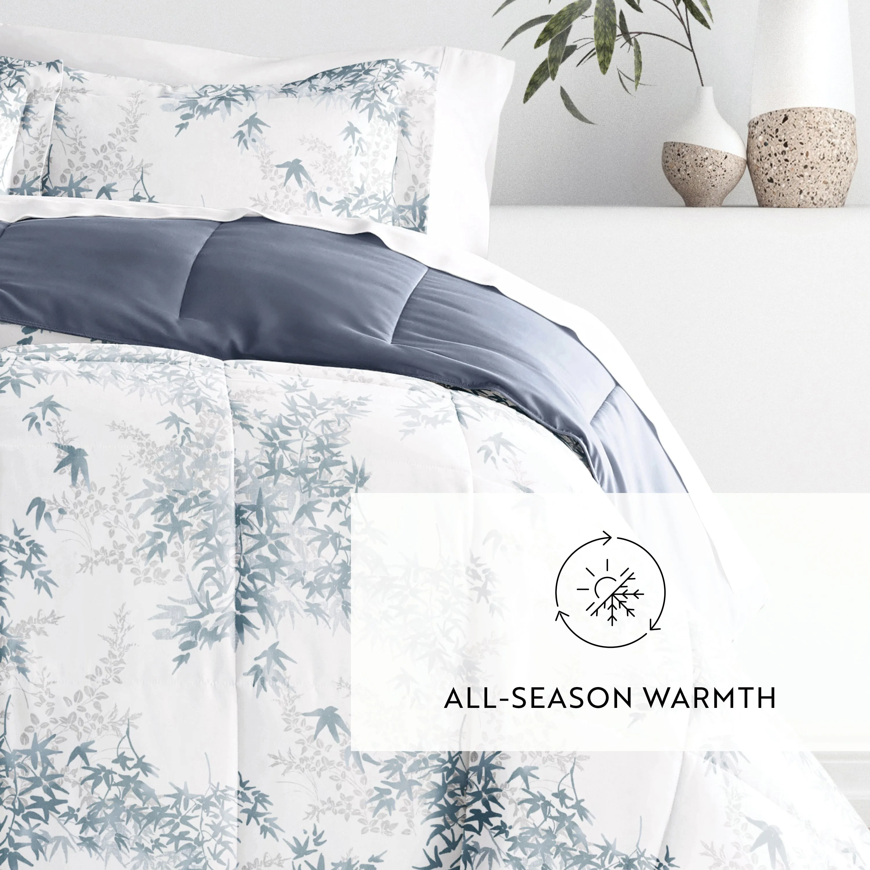 Bamboo Leaves Reversible Down-Alternative Comforter Set