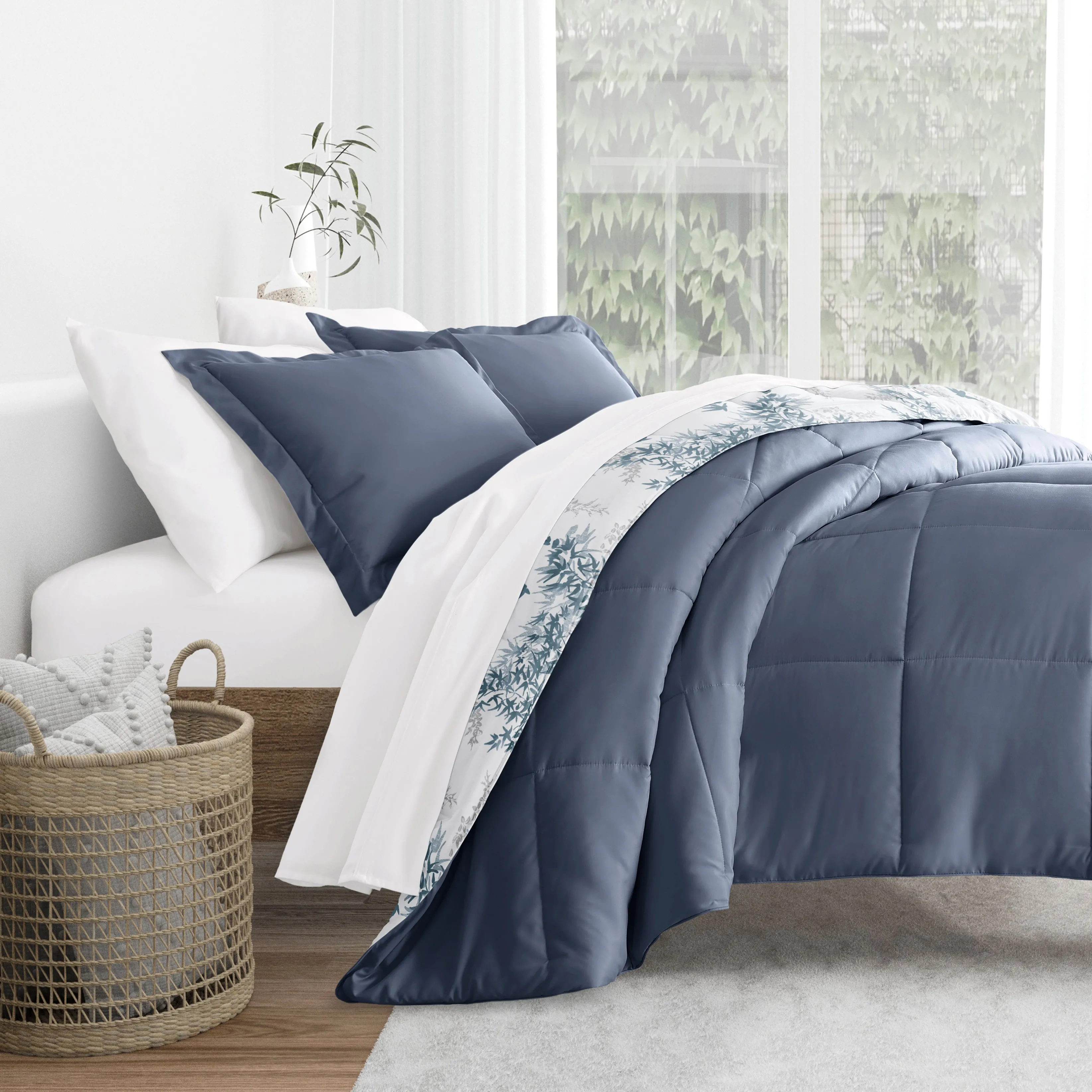 Bamboo Leaves Reversible Down-Alternative Comforter Set