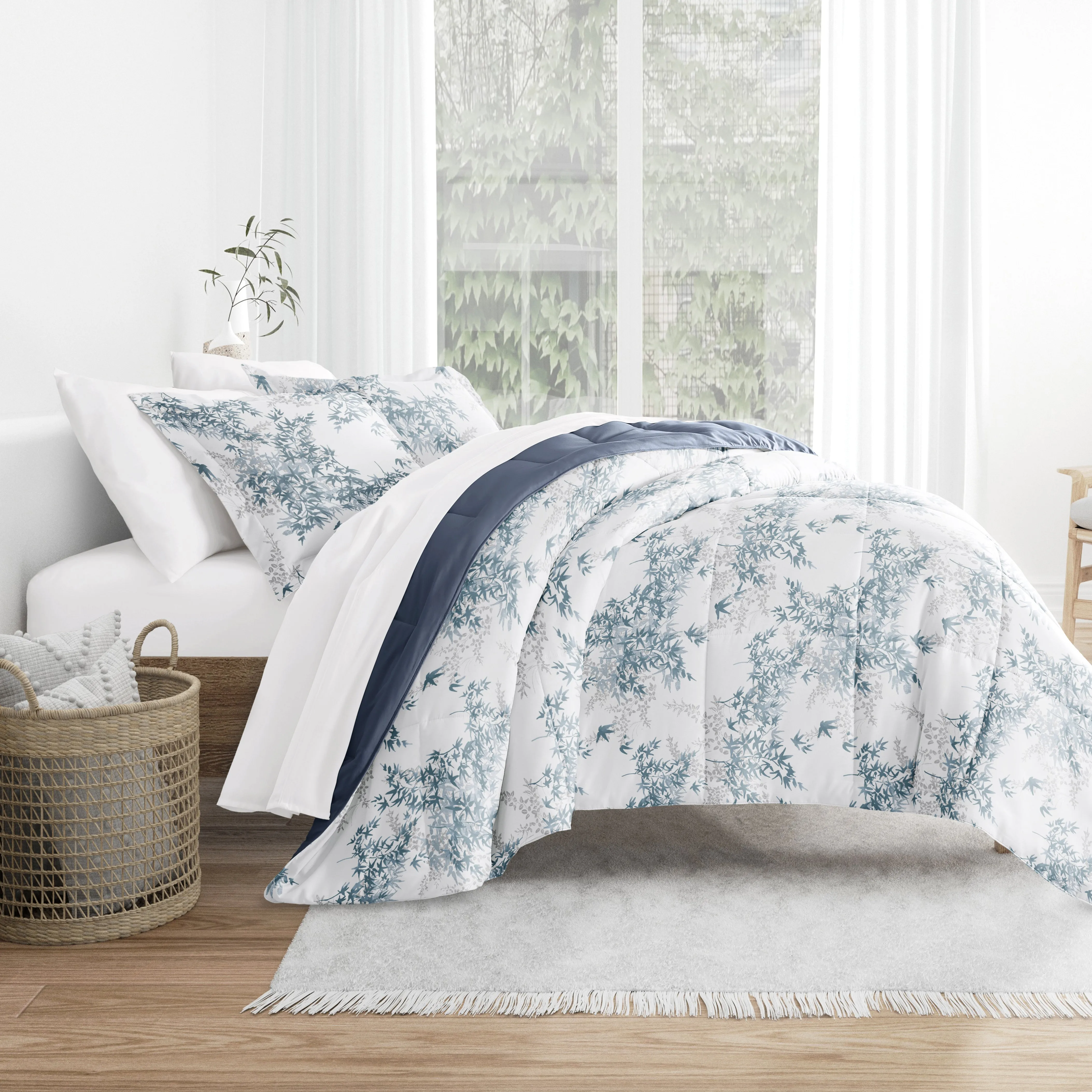 Bamboo Leaves Reversible Down-Alternative Comforter Set