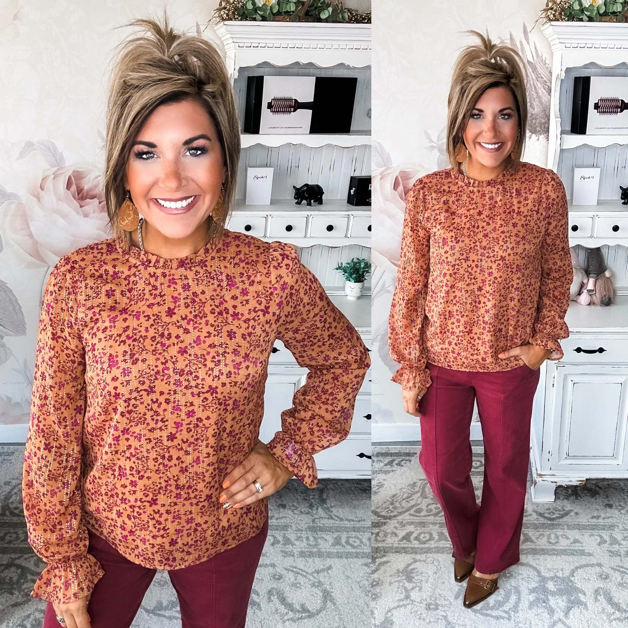 Beautiful Tomorrow Blouse - Rust & Magenta