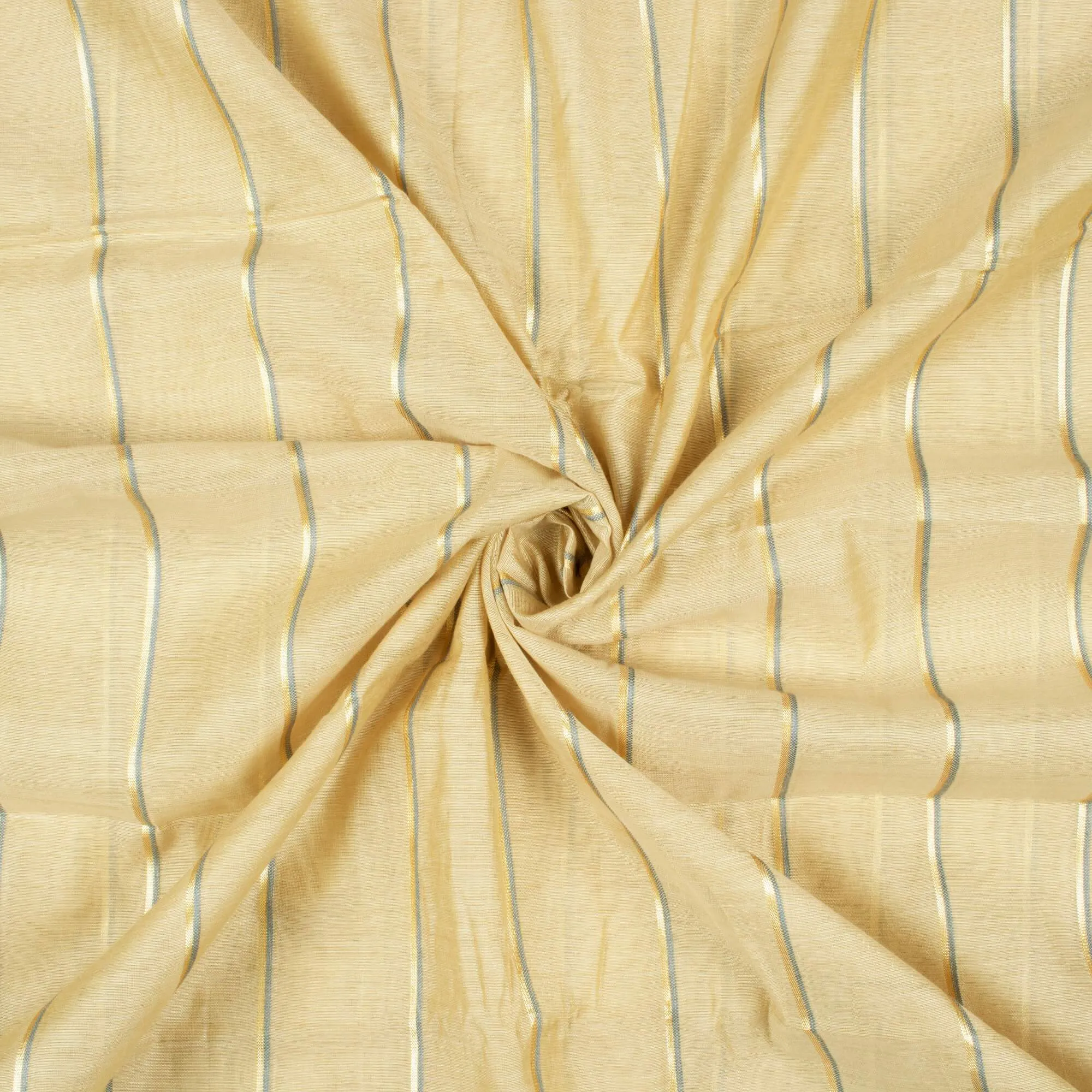 Beige Stripes Pattern Lurex Banarasi Chanderi Fabric