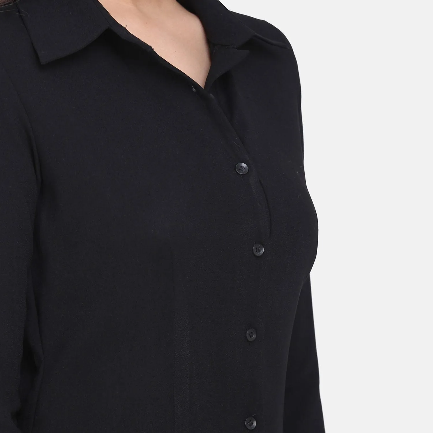 Black Comfortable Solid Cotton Collared Work Shirt