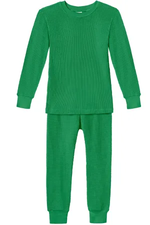 Boys and Girls 100% Cotton Soft & Warm Heavier Thermal Long John Set | Elf Green