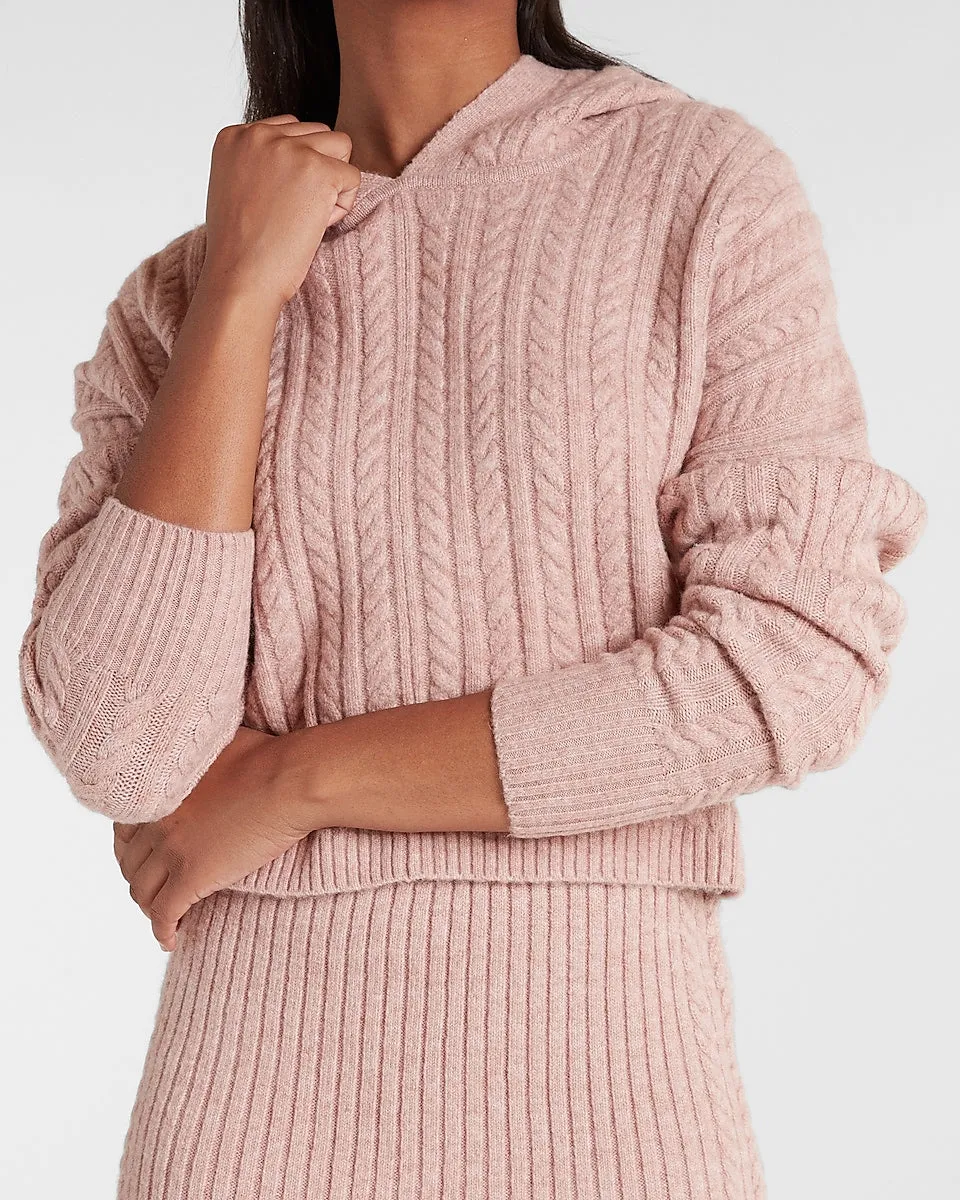 Cable Knit Hooded Sweater in Blushing Mauve