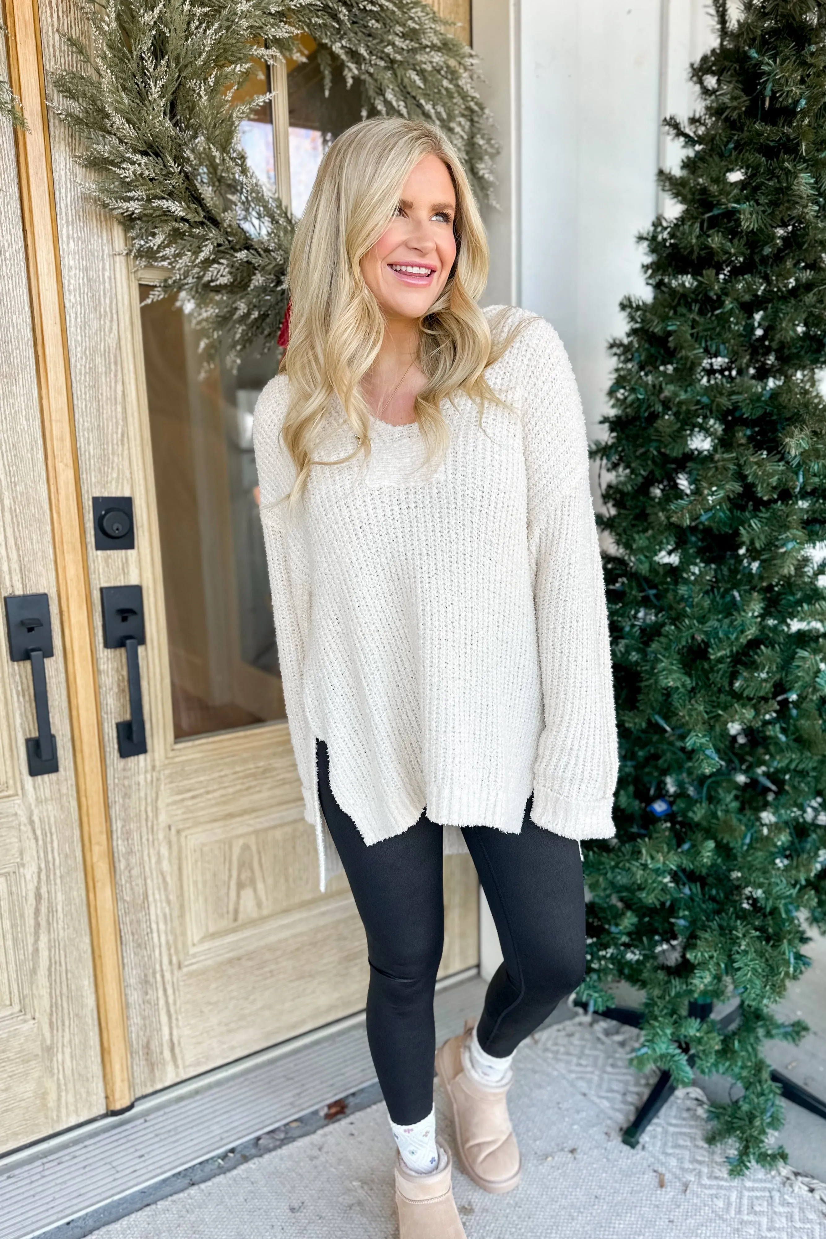 Candy Long Sleeve V Neck Knit Sweater Tunic