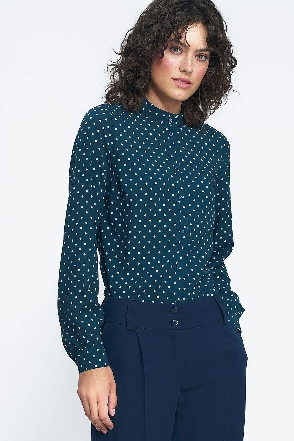 Chic Collared Long Sleeve Shirt with Pea Print for Effortless Autumn Style