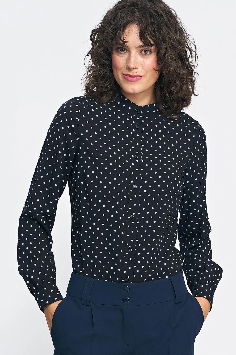 Chic Collared Long Sleeve Shirt with Pea Print for Effortless Autumn Style