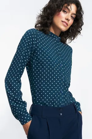 Chic Collared Long Sleeve Shirt with Pea Print for Effortless Autumn Style