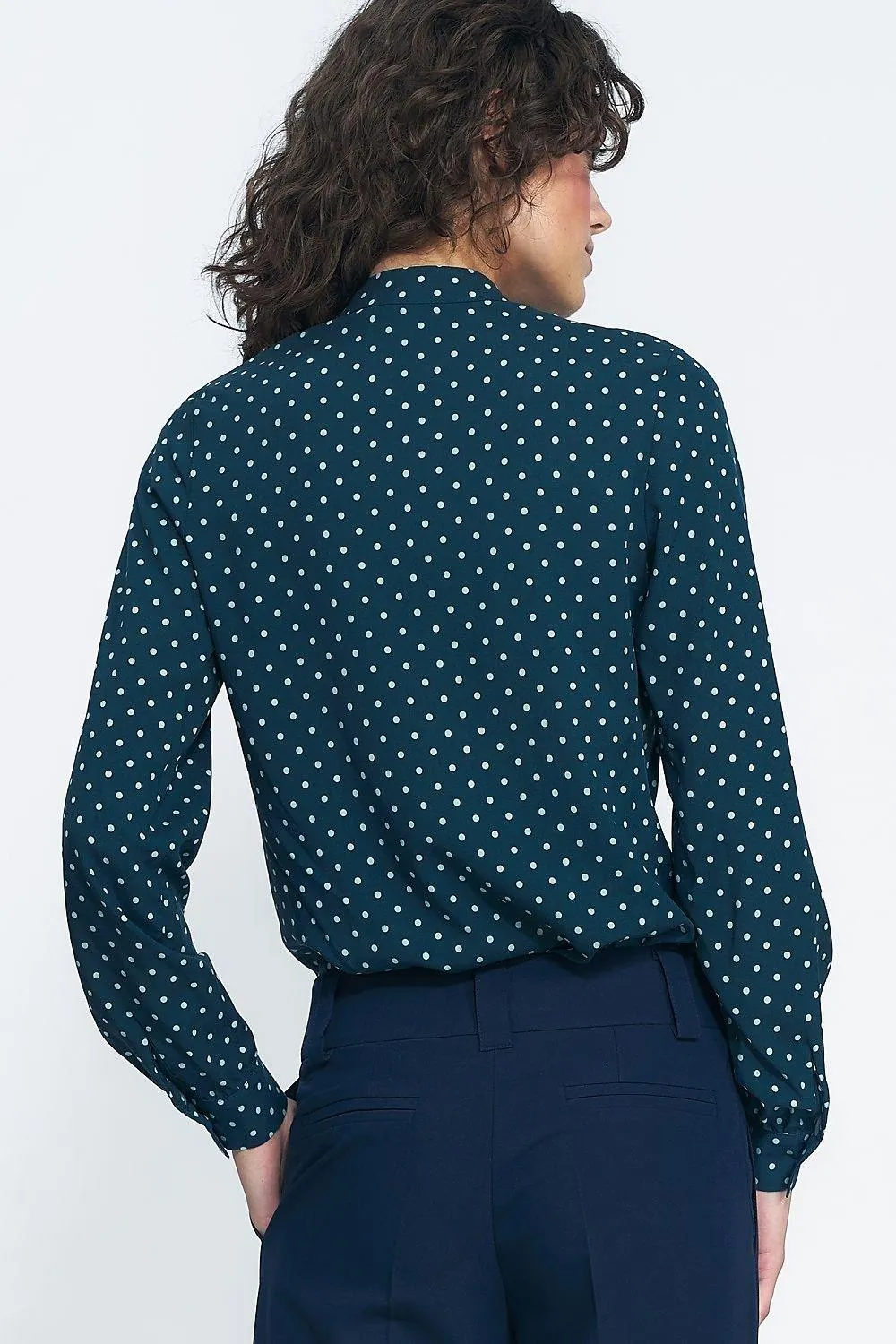 Chic Collared Long Sleeve Shirt with Pea Print for Effortless Autumn Style