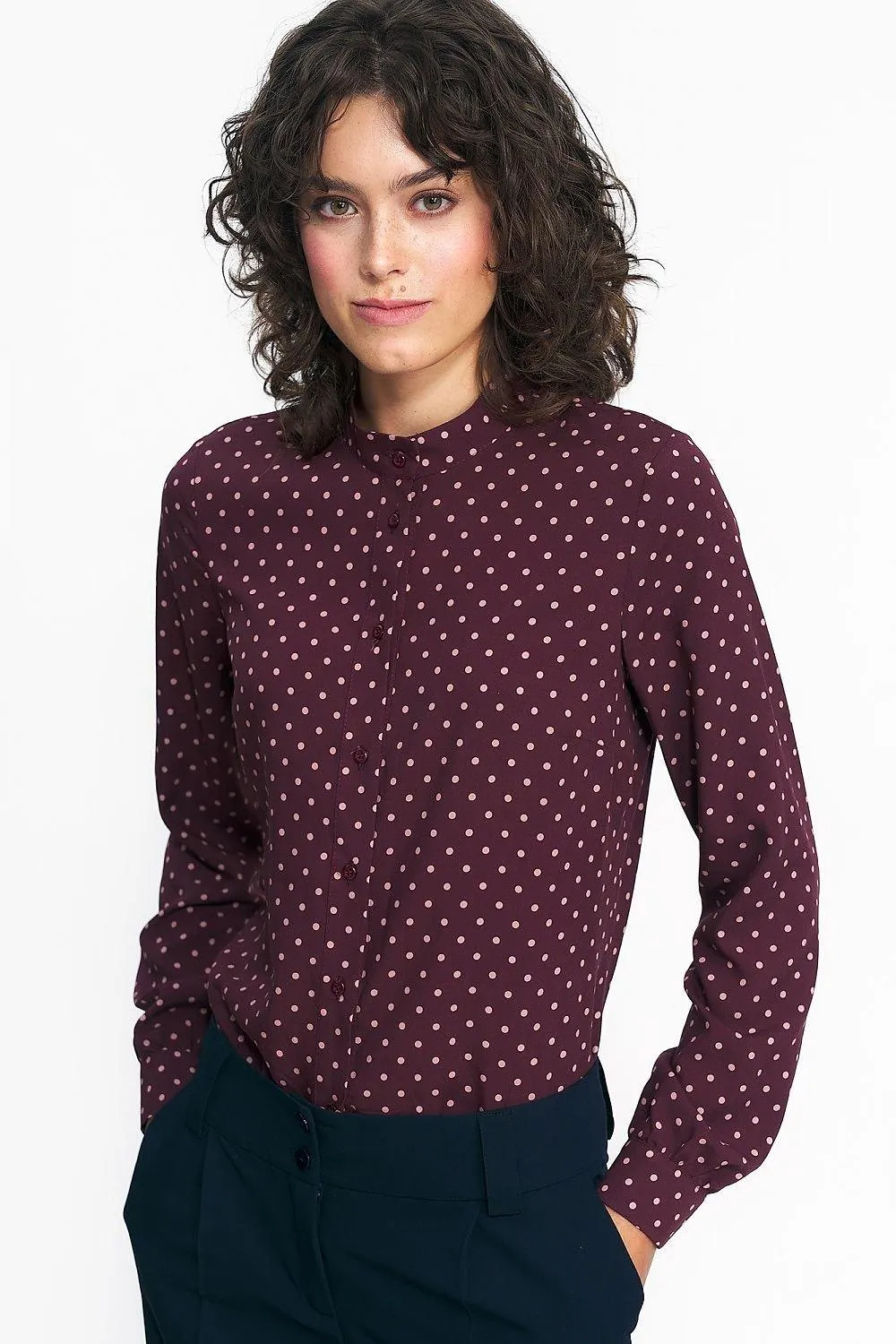 Chic Collared Long Sleeve Shirt with Pea Print for Effortless Autumn Style