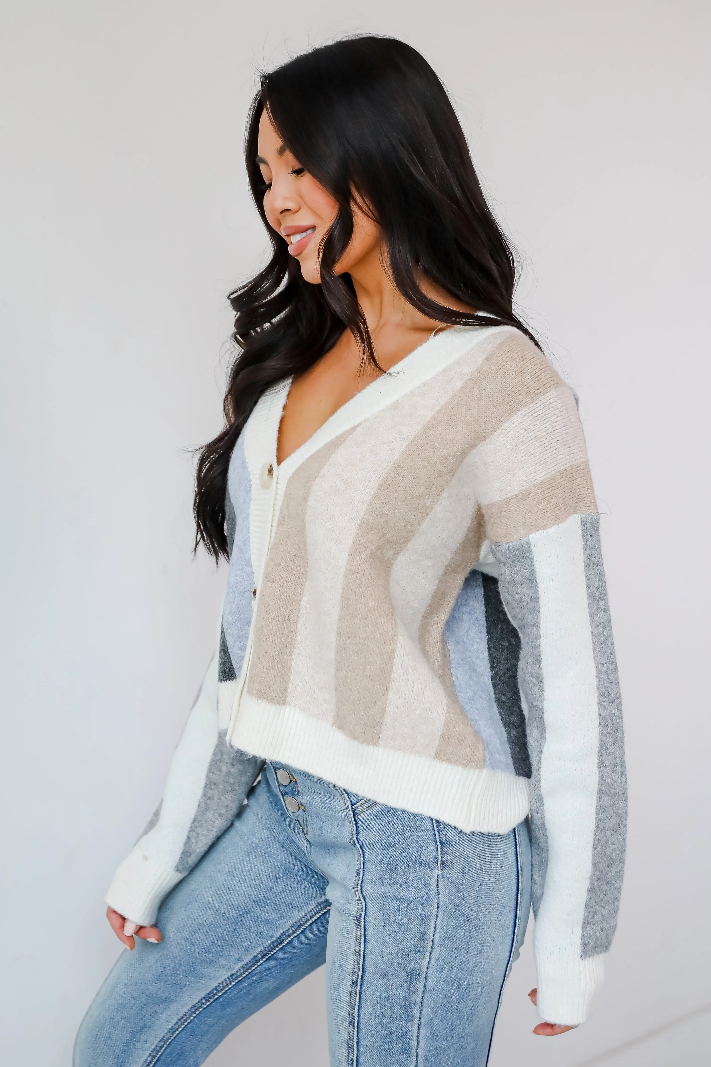 Classically Cozy Striped Color Block Sweater Cardigan