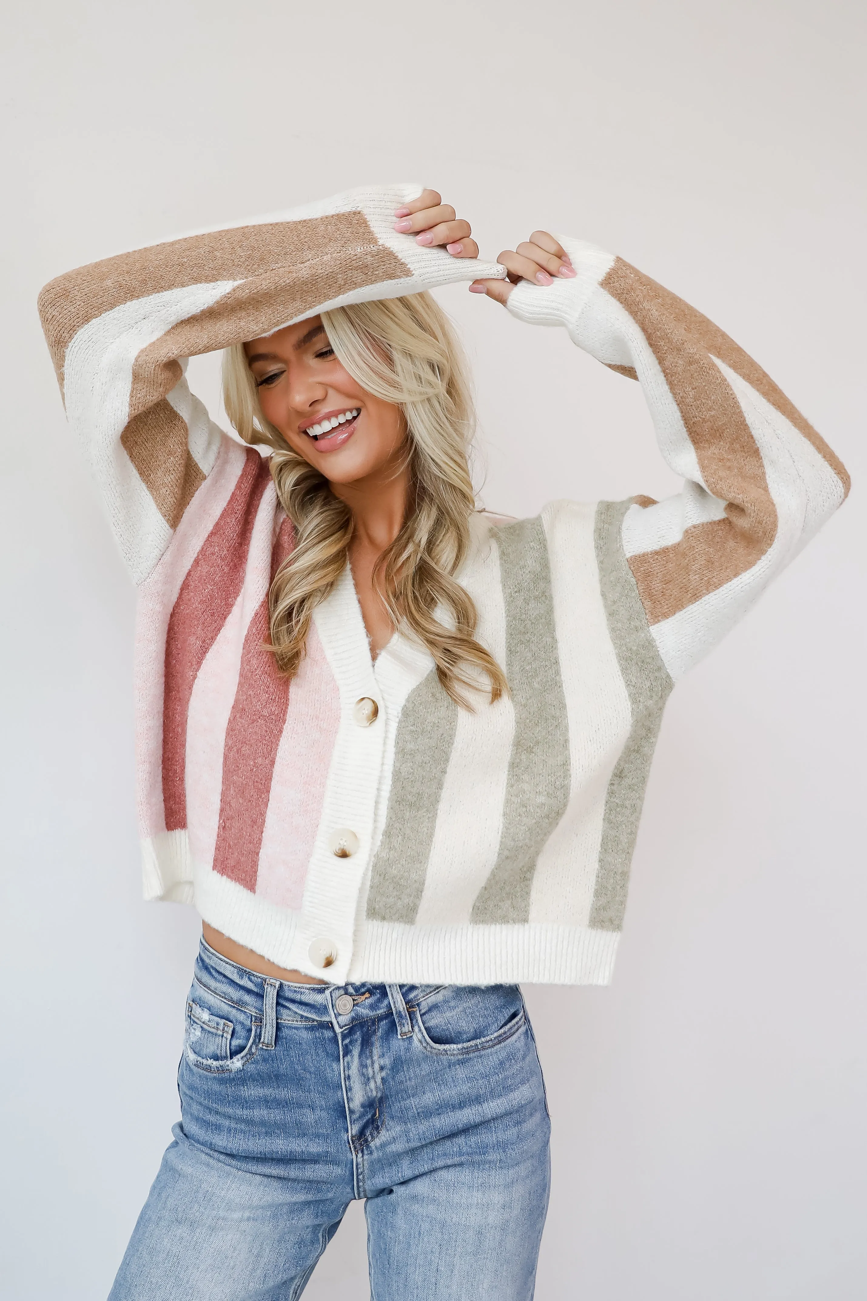 Classically Cozy Striped Color Block Sweater Cardigan