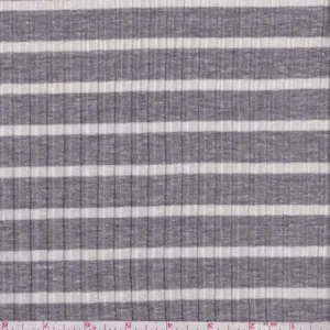 Concrete/Ivory Stripe Poor Boy Rib Knit Fabric