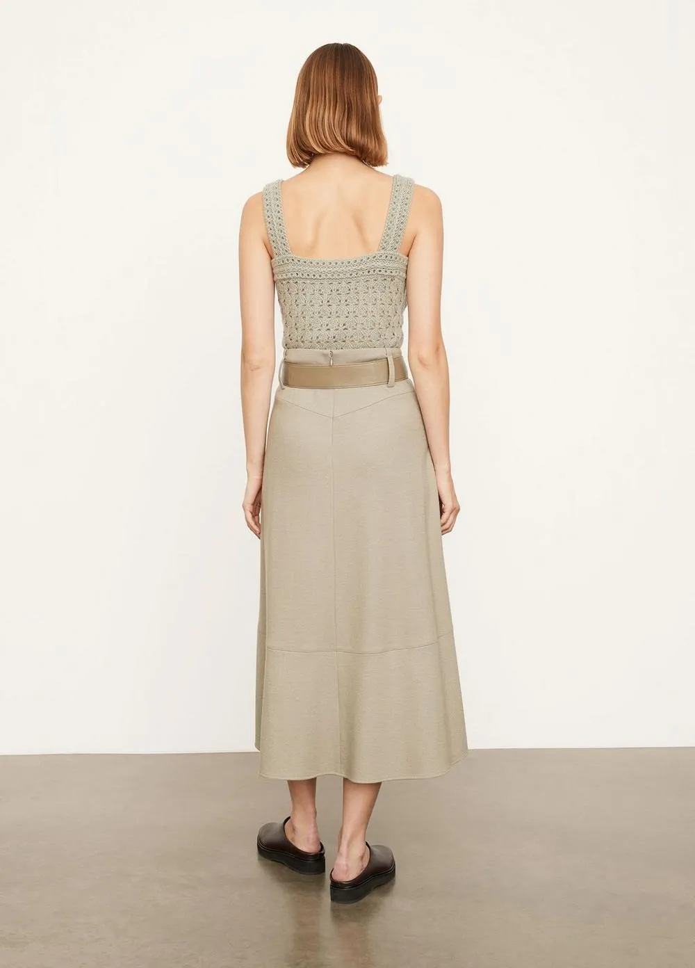 Cozy Belted Paneled Skirt in Moon Moss