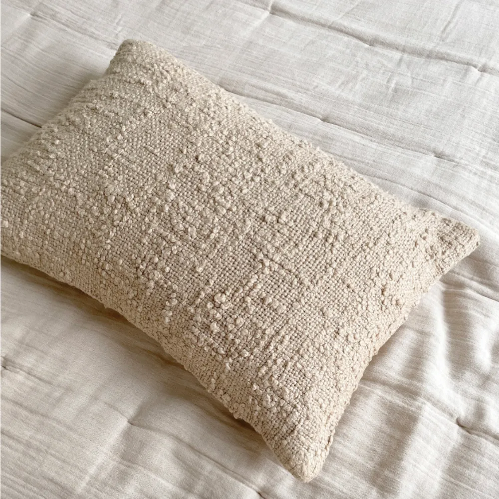 Cozy Cotton Beige Boucle Lumbar Pillow 14x20 (Down Alternative)