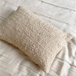 Cozy Cotton Beige Boucle Lumbar Pillow 14x20 (Down Alternative)