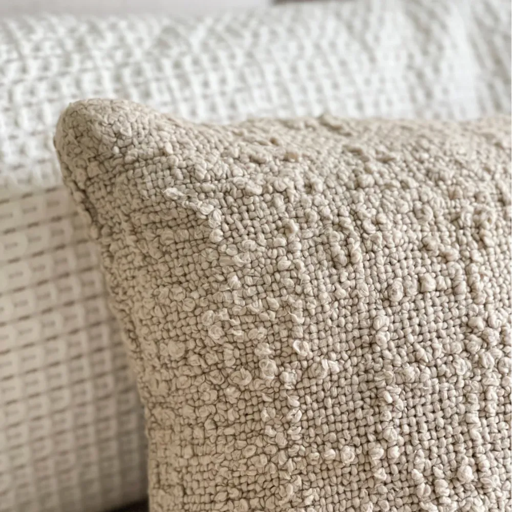 Cozy Cotton Beige Boucle Lumbar Pillow 14x20 (Down Alternative)