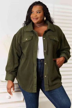 Cozy Girl Button Down Shacket-Army Green