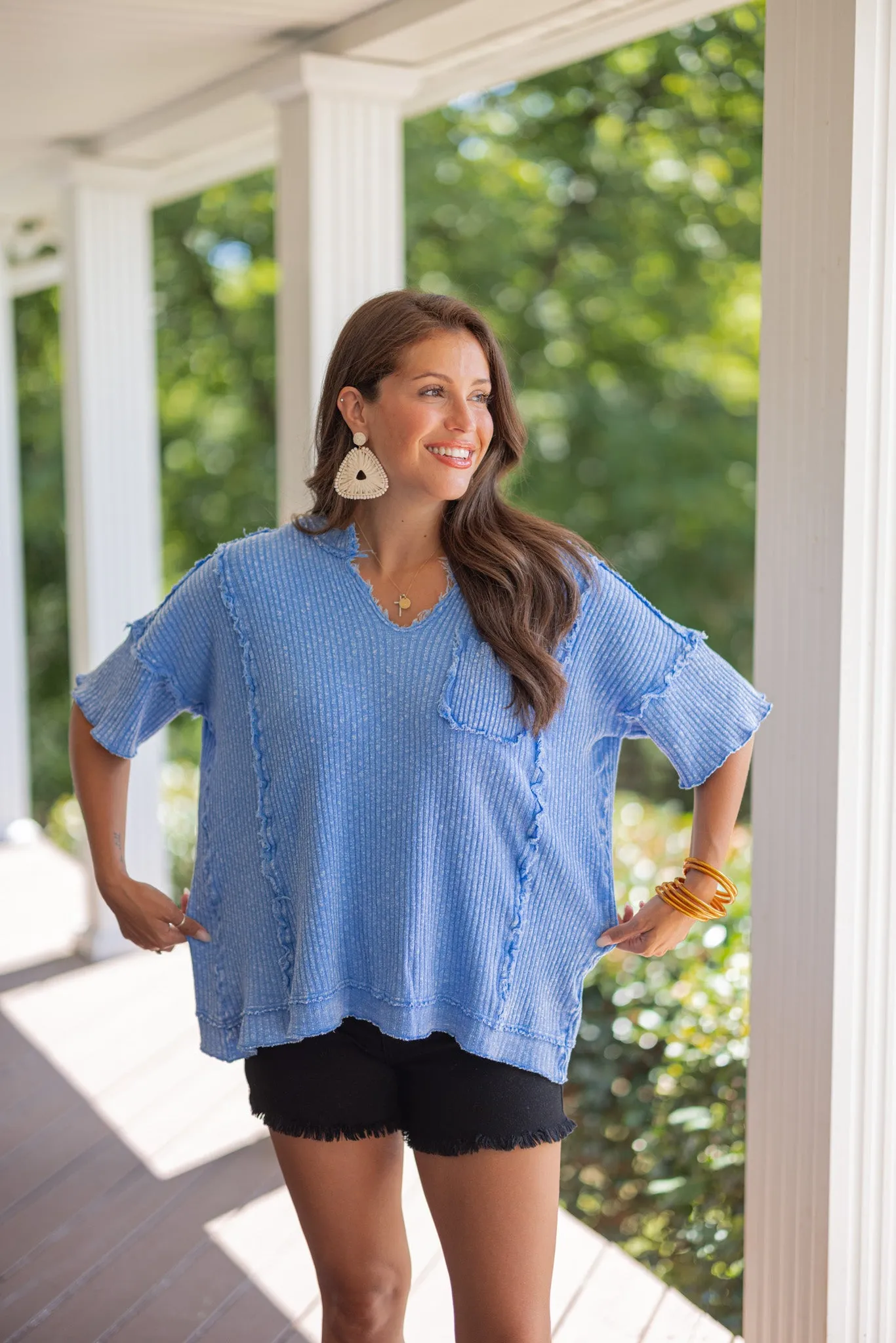 Cozy Perfection Washed Blue Top