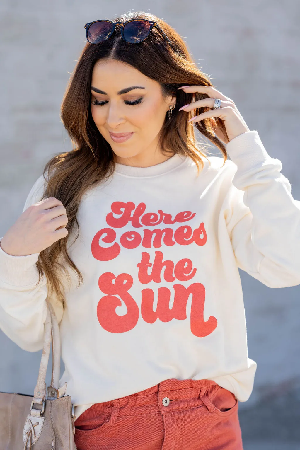 Cursive Here Comes The Sun Graphic Crewneck