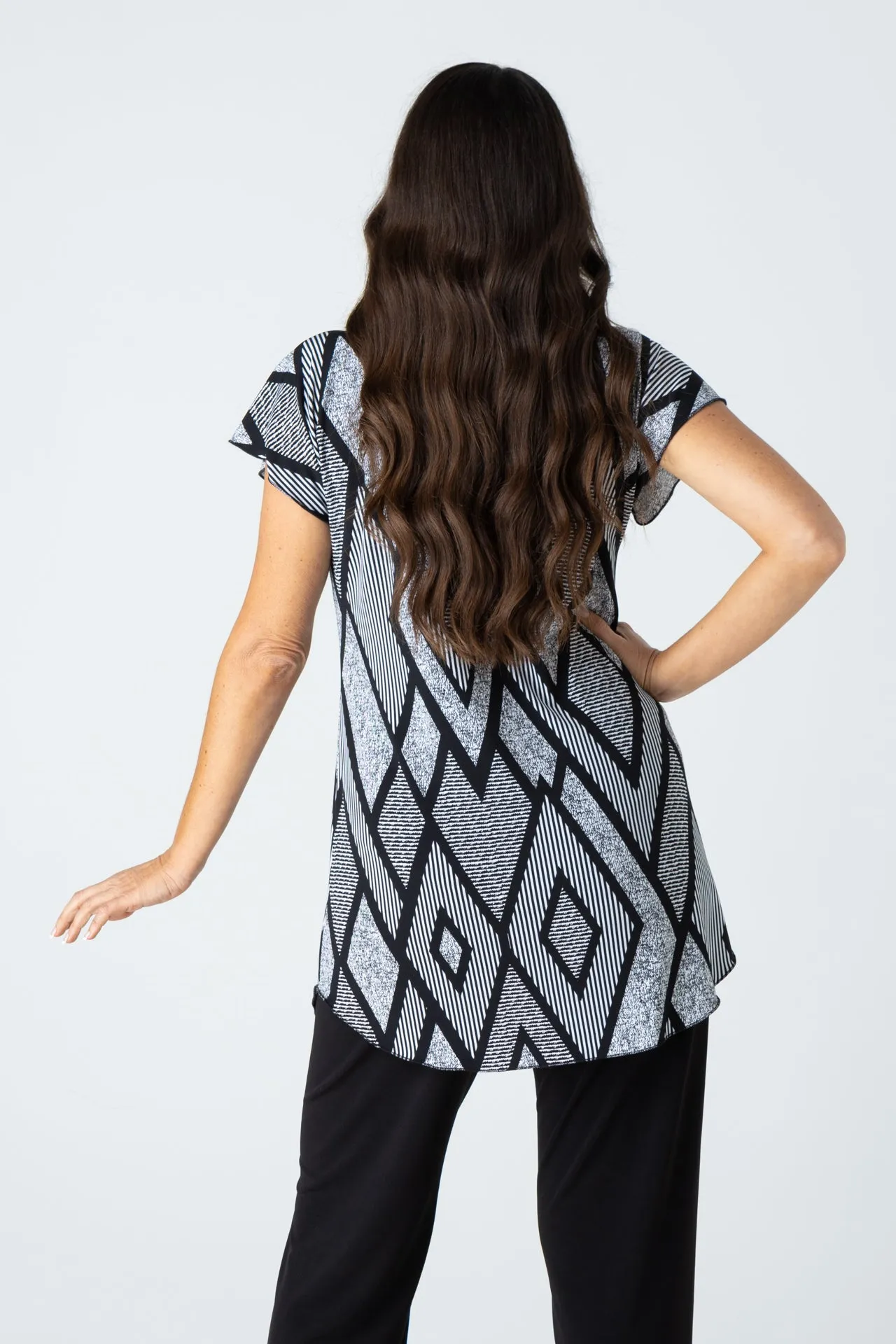 Diamonds Print Jersey Knit Tunic Top