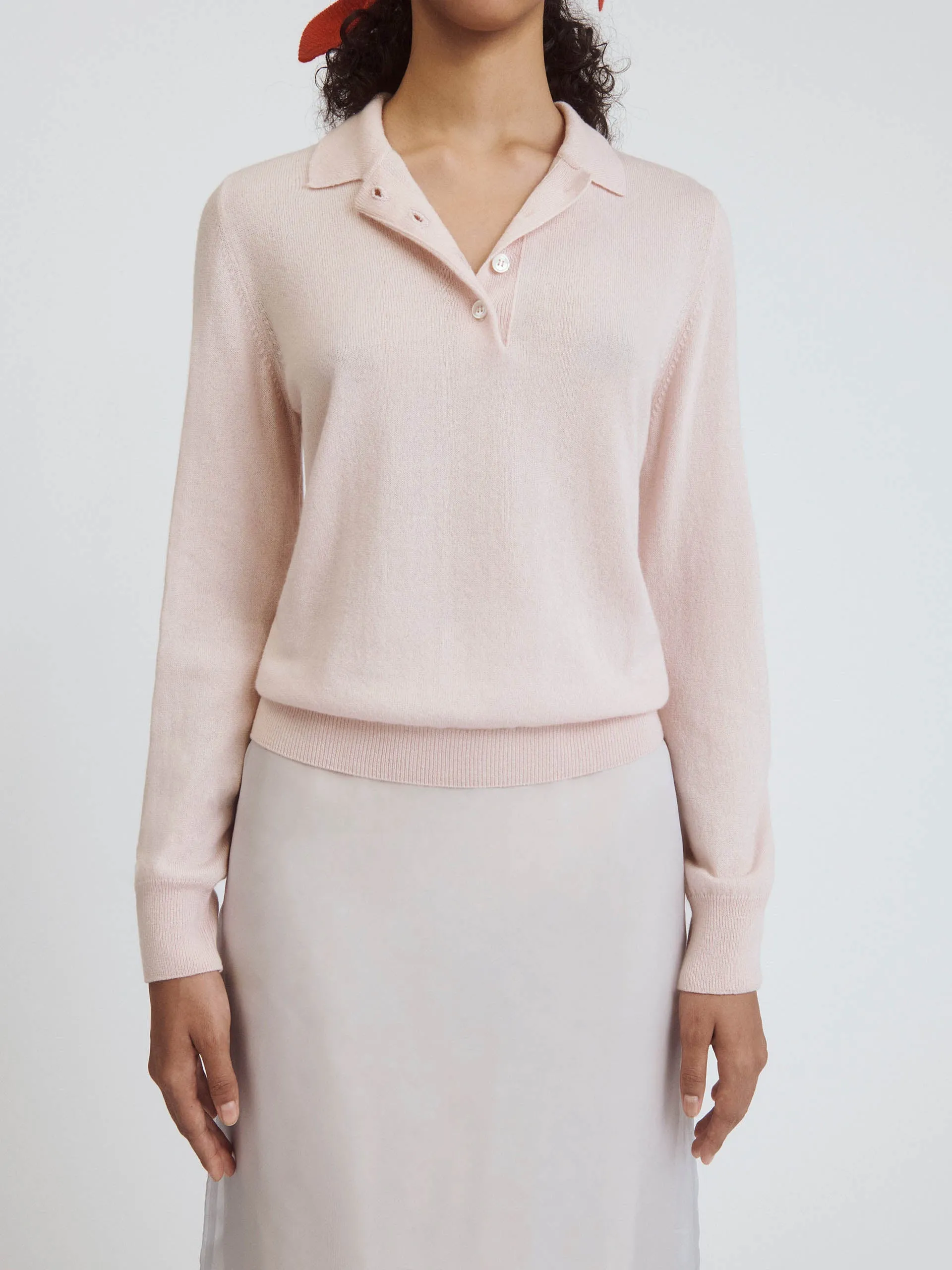 Dusty pink Aoife cashmere polo shirt