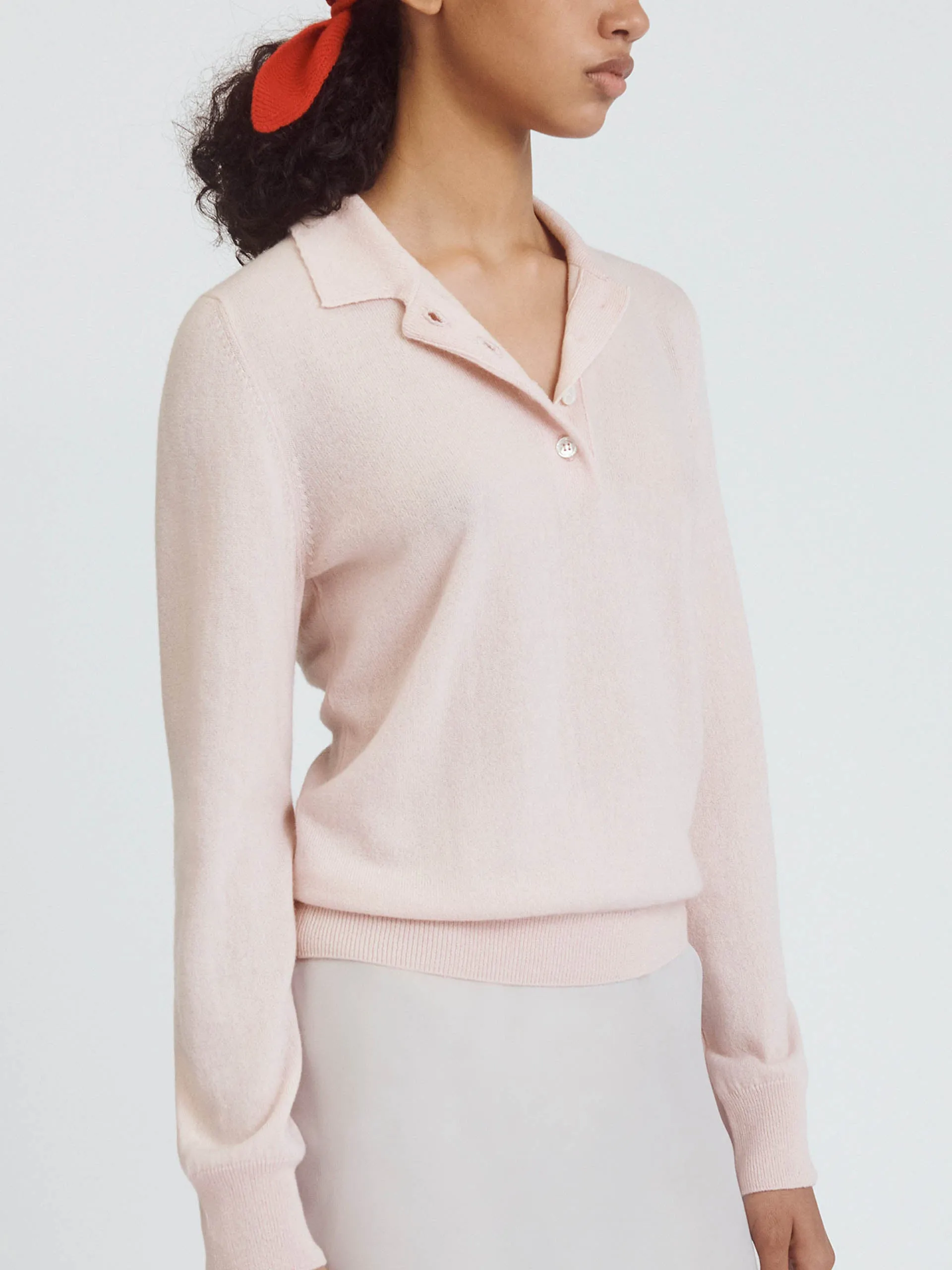 Dusty pink Aoife cashmere polo shirt