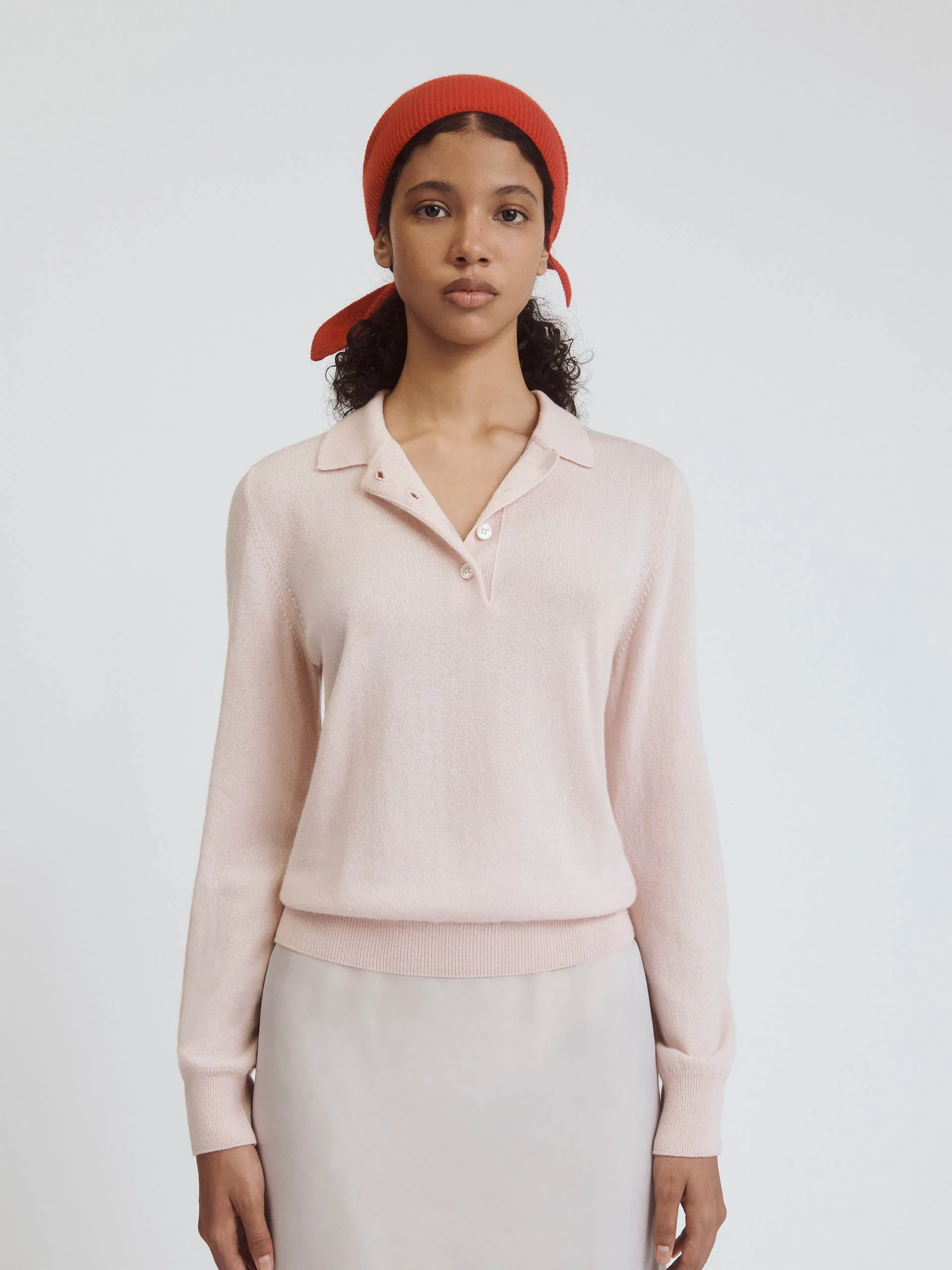 Dusty pink Aoife cashmere polo shirt