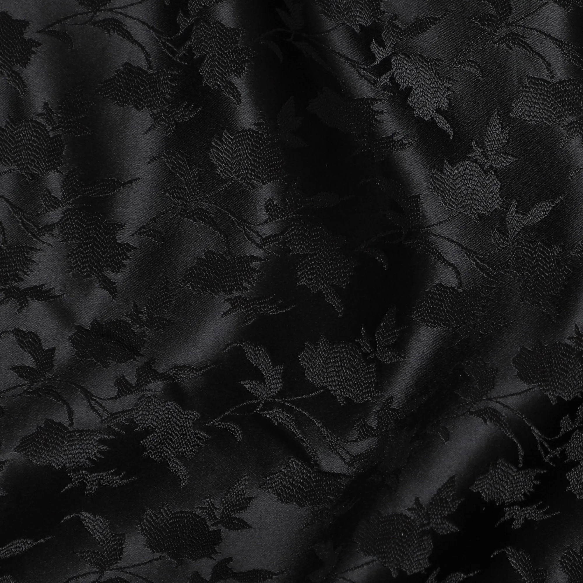 Elegant Black Synthetic Brocade Fabric with Floral Leaf Pattern â€“ 140 cm Width-D19386