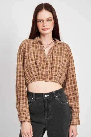 Emory Park | Cropped Button Up Shirt With Elastic Waistband