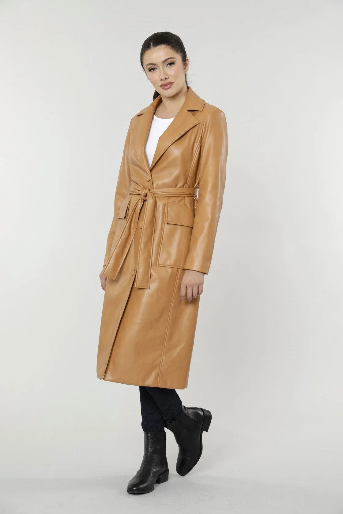 Faux Leather Trench Coat