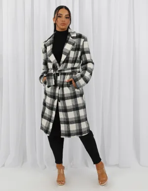 Gingham Fleece Tie Coat