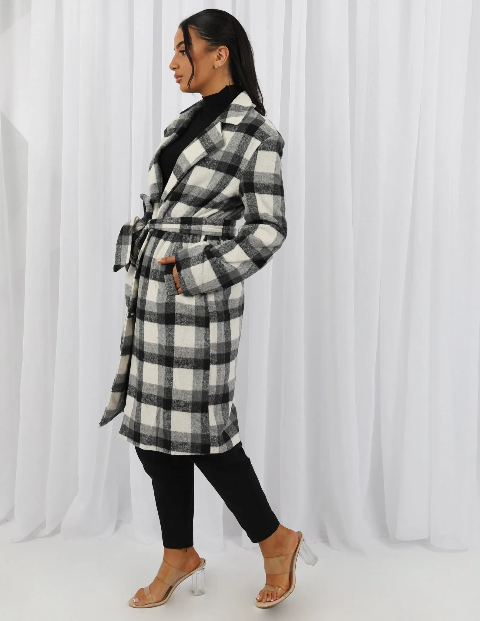 Gingham Fleece Tie Coat