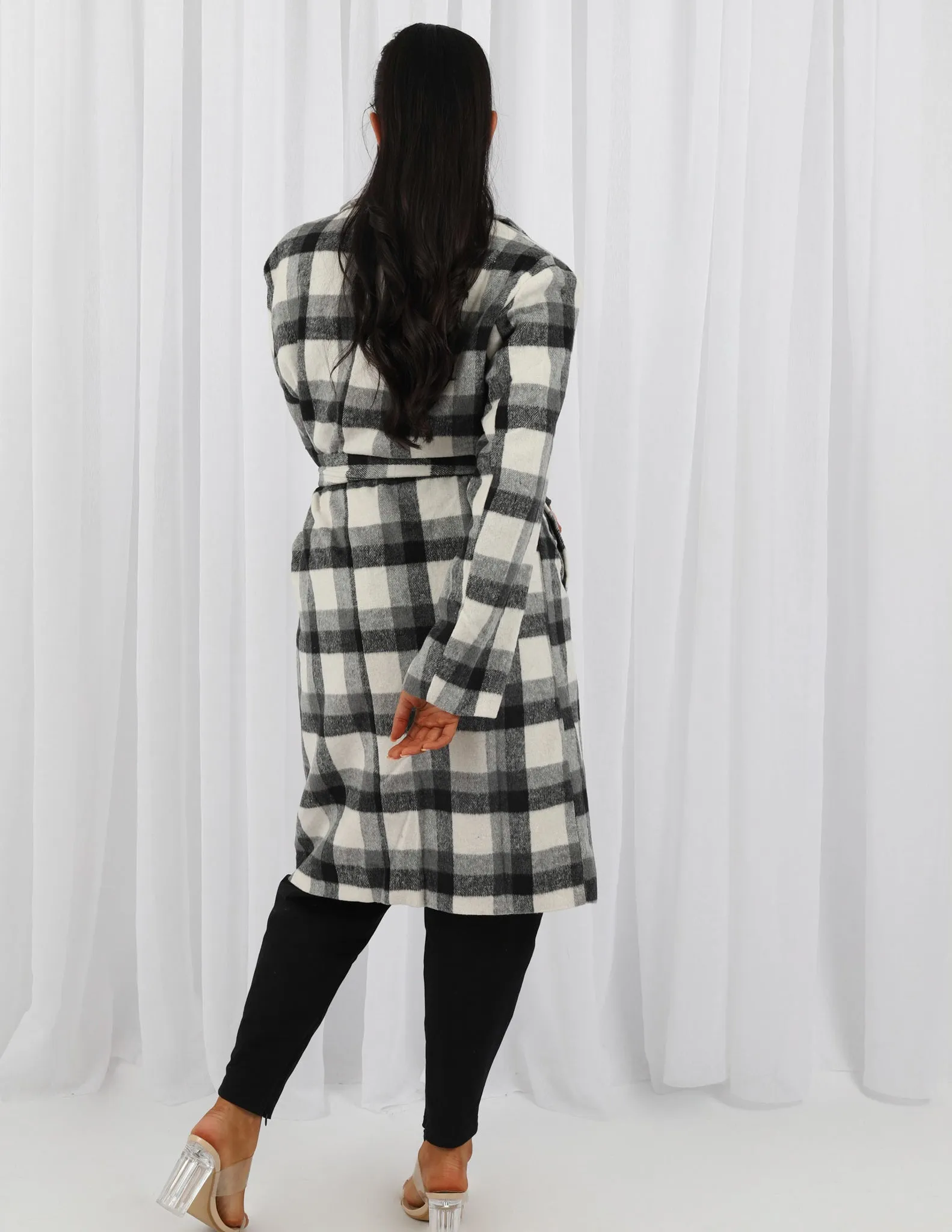 Gingham Fleece Tie Coat