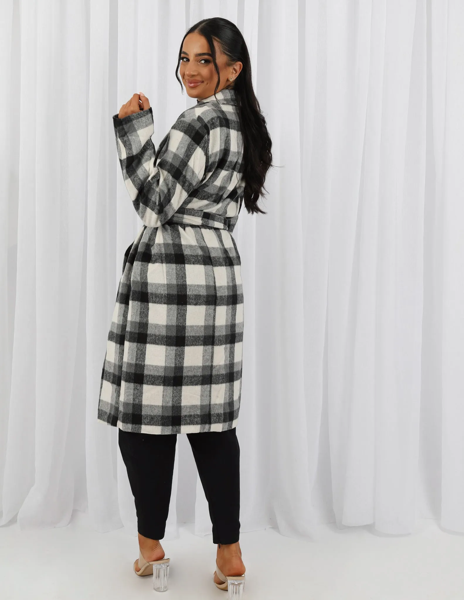 Gingham Fleece Tie Coat