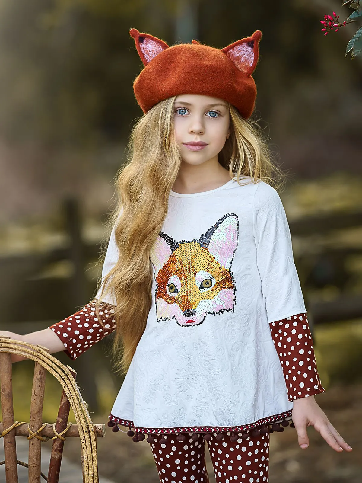 Girls Cuffed Long Sleeve Applique Swing Tunic And Legging Set