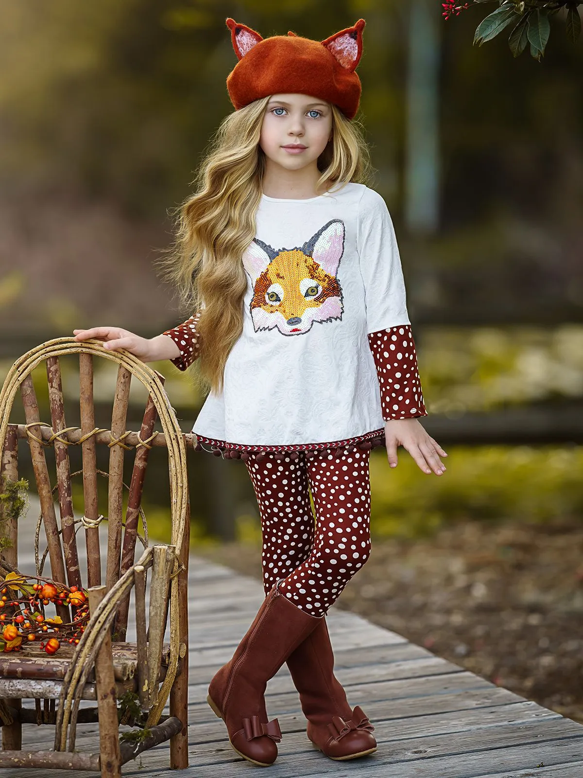 Girls Cuffed Long Sleeve Applique Swing Tunic And Legging Set