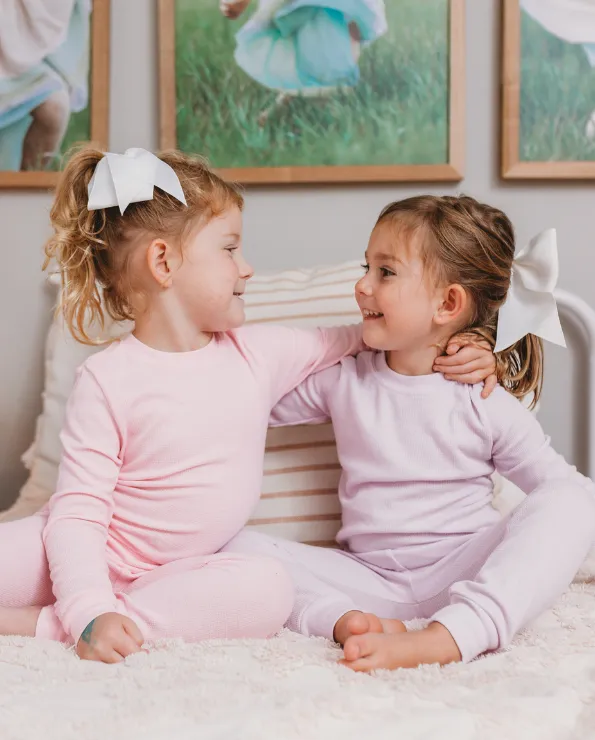 Girls Soft & Cozy Thermal 2-Piece Long Johns | Candy Apple w- Light Pink Stitch