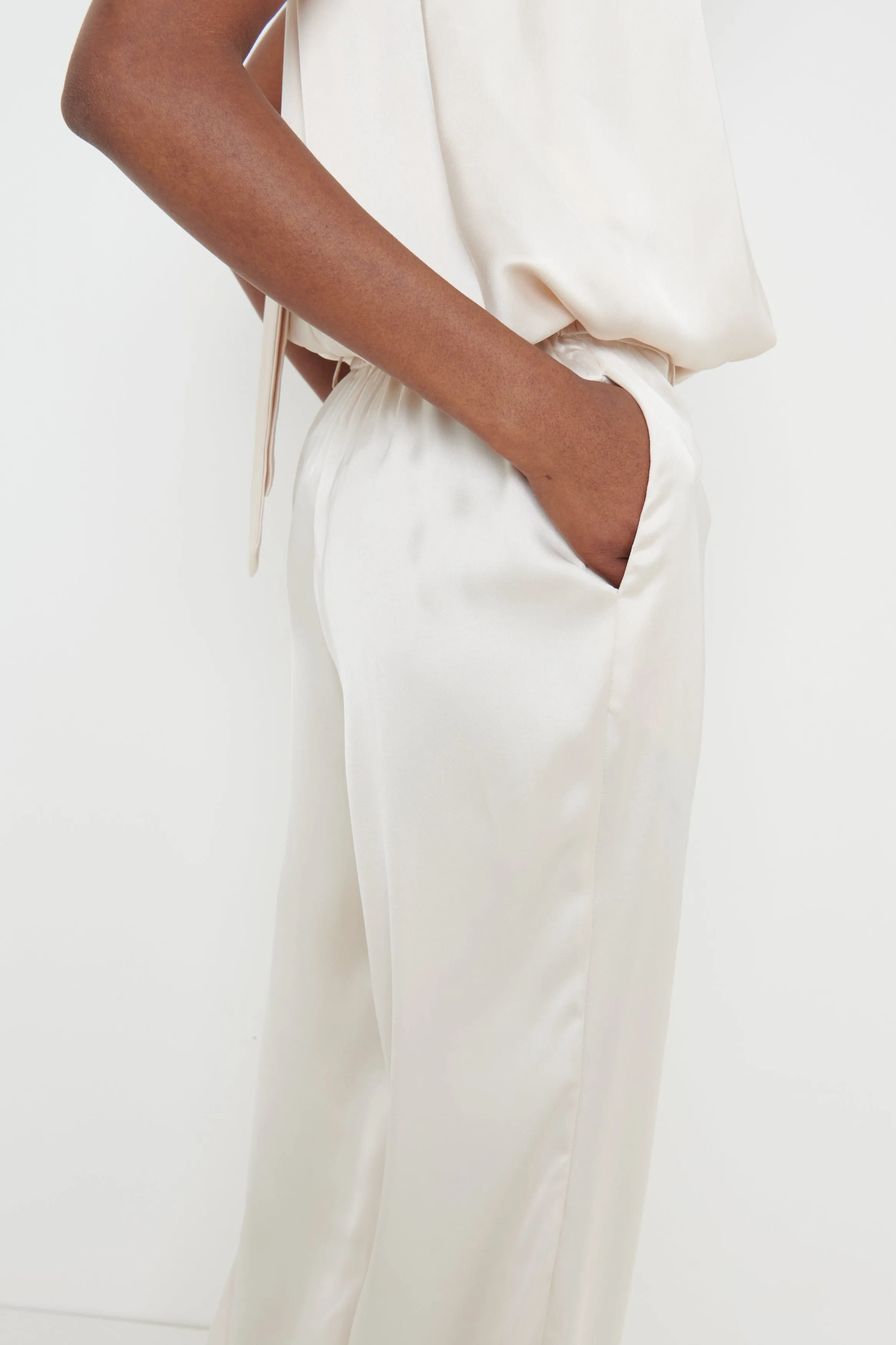 Hailee Satin Trousers - Oyster